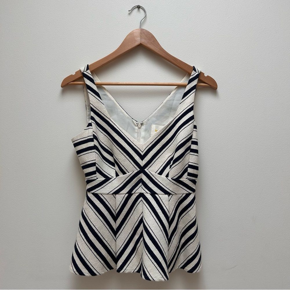Anthropologie Maeve Navy and White Striped Pattern Peplum Tank Top